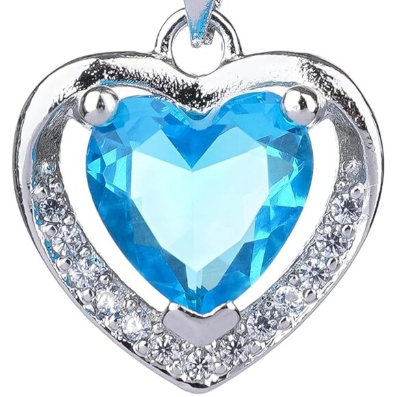 .925 Ailana Laine Blue Heart Sterling Silver Pendant Necklace Chain Crystal - Picture 8 of 8